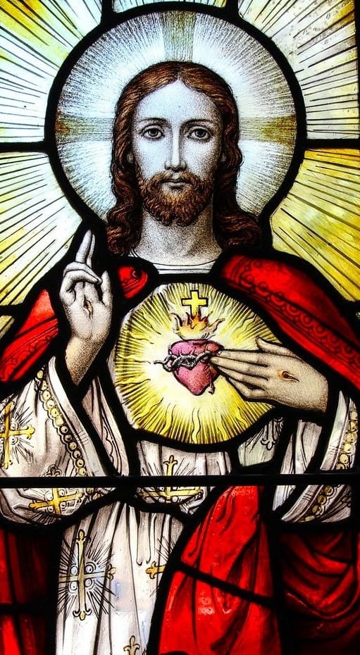 Sacred Heart of Jesus in colorful stained glass.