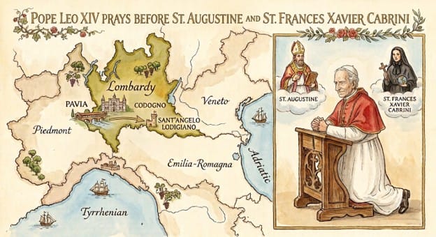 Pope Leo in Lombardy, near Milan. Image credit: Graphic generated by Gemini AI.