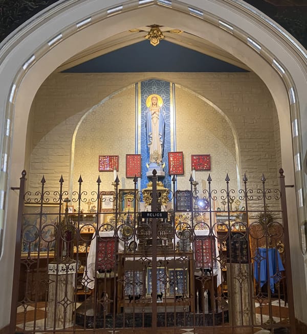 St. John Gualbert Parish in Cheektowaga, NY is the Buffalo Diocesan Relic Shrine. Over 1,200 relics protected behind metalwork. Image Credit: Taken by Laura Ruberto for The Relic Project.