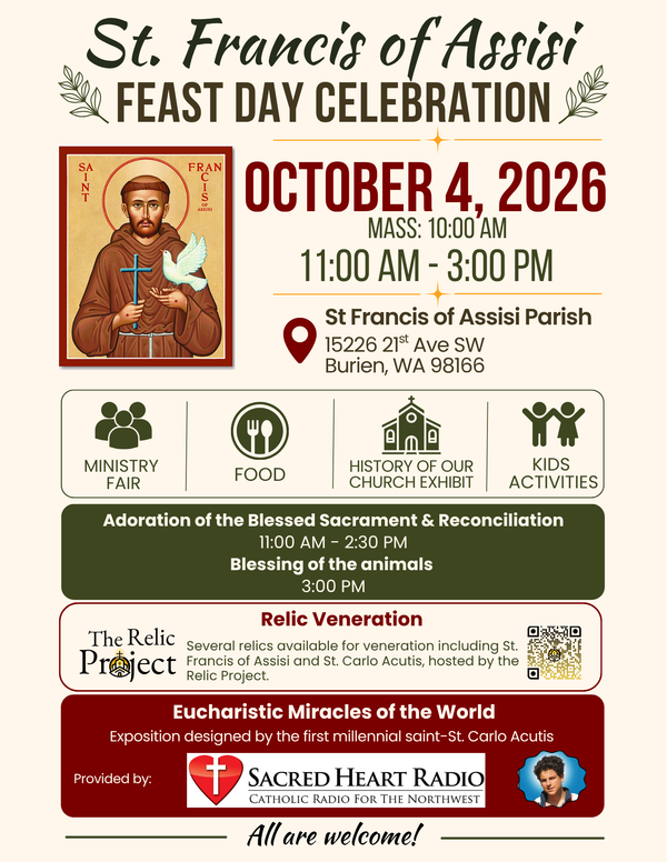 Join Us for the Feast of St. Francis of Assisi in Burien